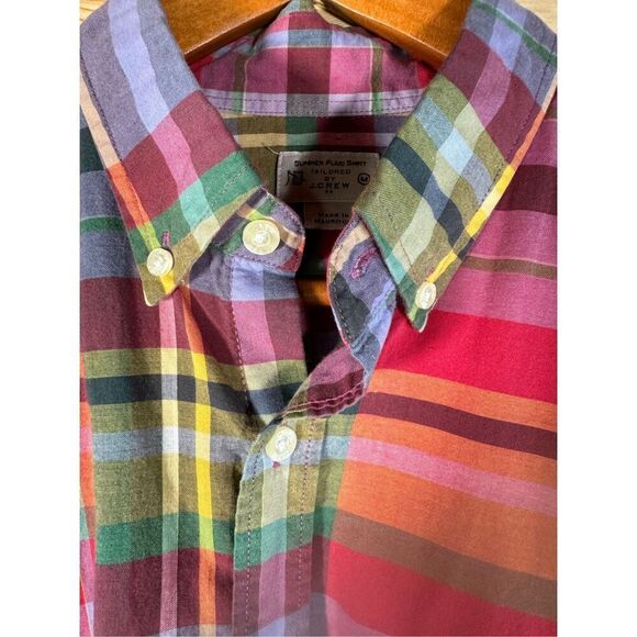 J.Crew Factory Summer Plaid Shirt Men's Size Medium Long Sleeve Button-Up Shirt - Picture 8 of 10